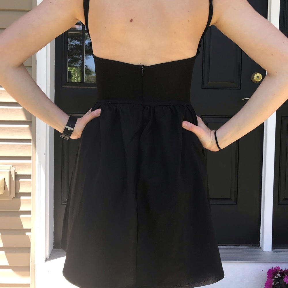 Black backless homecoming dress.